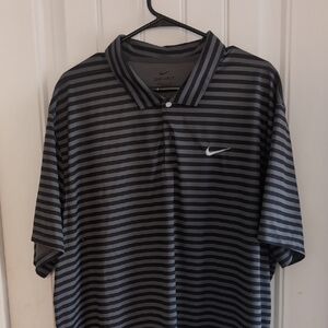Nike Men's Gray and Black Striped Polo